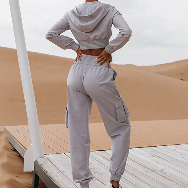 Long Sleeve Gym Sportswear Zipper Crop Top Hoodies 